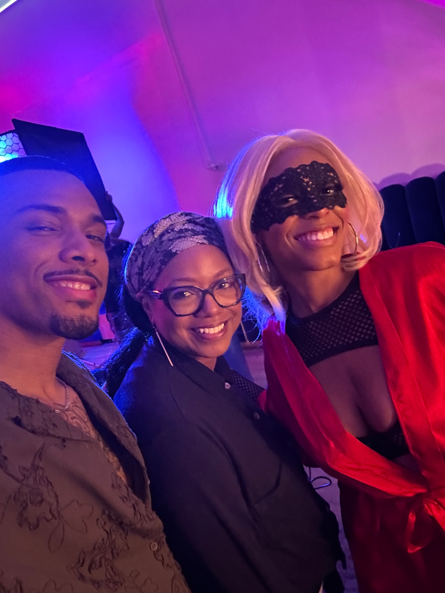Wendy Calhoun on the set of a vertical microdrama with cast members
